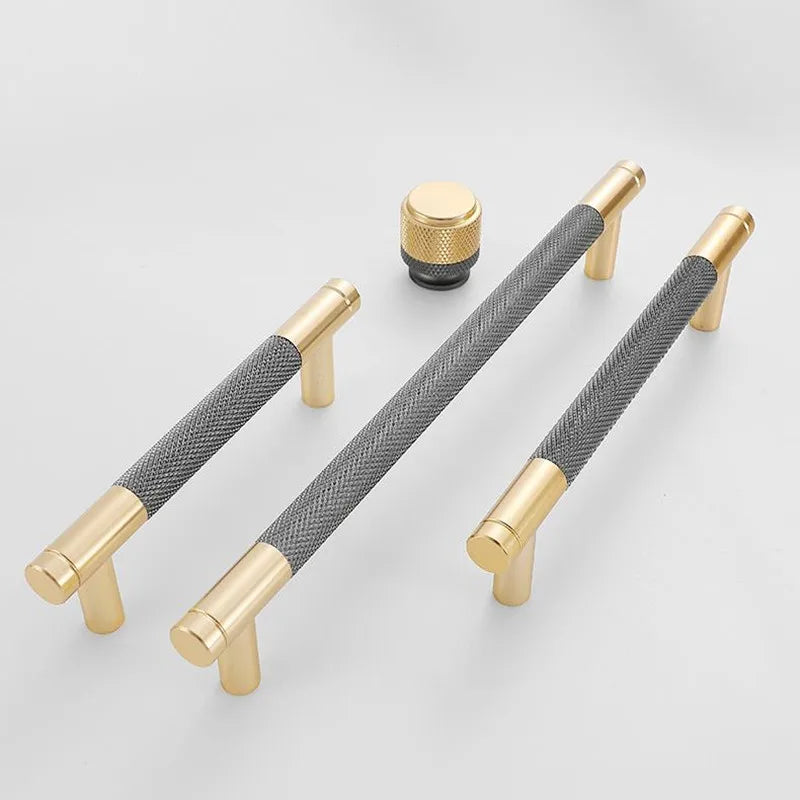 Nordic Light Luxury Gold Grey Black Handles for Cabinets and Drawers Long Knurling T-Bar Handles for Furniture Door Knob