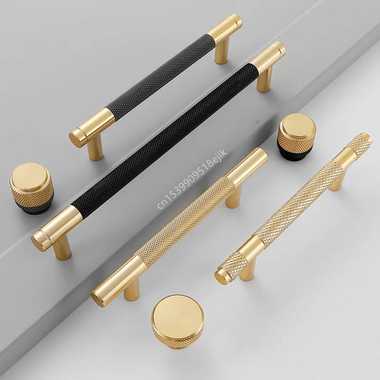 Nordic Light Luxury Gold Grey Black Handles for Cabinets and Drawers Long Knurling T-Bar Handles for Furniture Door Knob