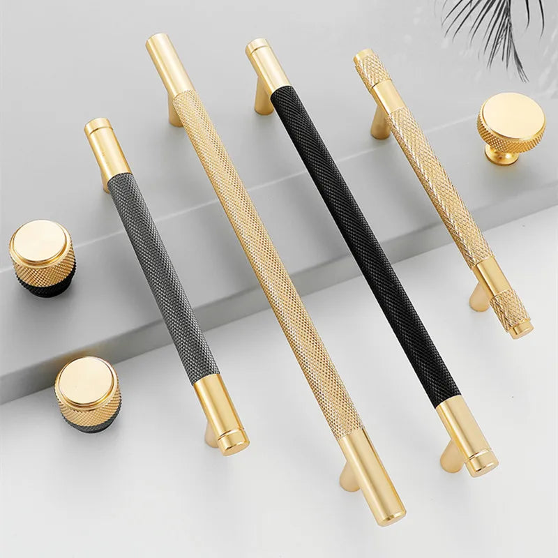 Nordic Light Luxury Gold Grey Black Handles for Cabinets and Drawers Long Knurling T-Bar Handles for Furniture Door Knob