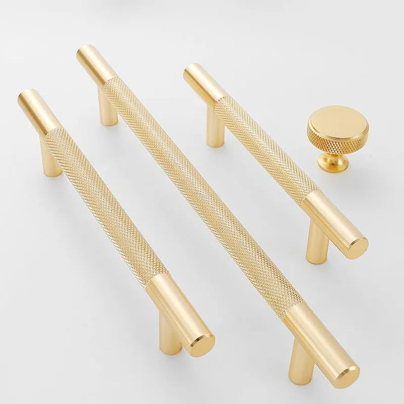 Nordic Light Luxury Gold Grey Black Handles for Cabinets and Drawers Long Knurling T-Bar Handles for Furniture Door Knob