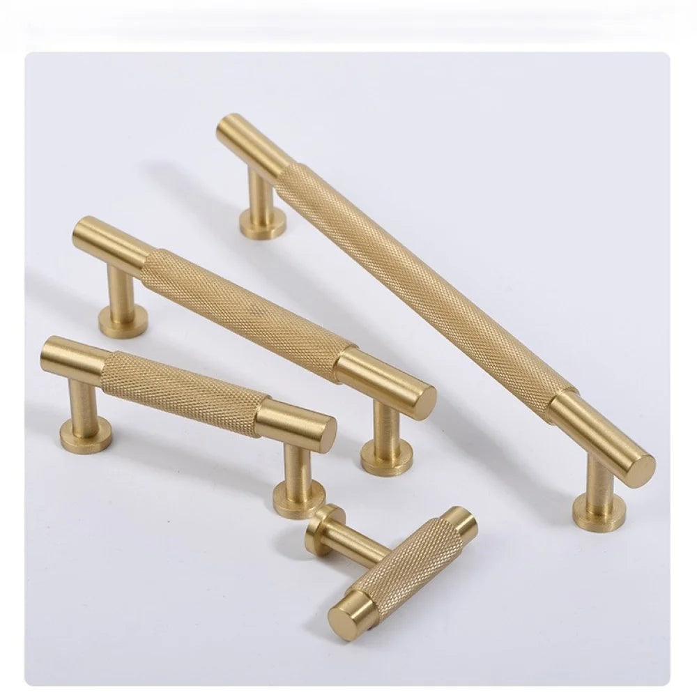 Solid Pure Brass Furniture Hardware Door Knobs Gold Kitchen Cabinet Wardrobe Dresser Drawer Door Pull Handle for Furniture 2PCS