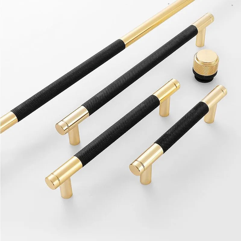 Nordic Light Luxury Gold Grey Black Handles for Cabinets and Drawers Long Knurling T-Bar Handles for Furniture Door Knob