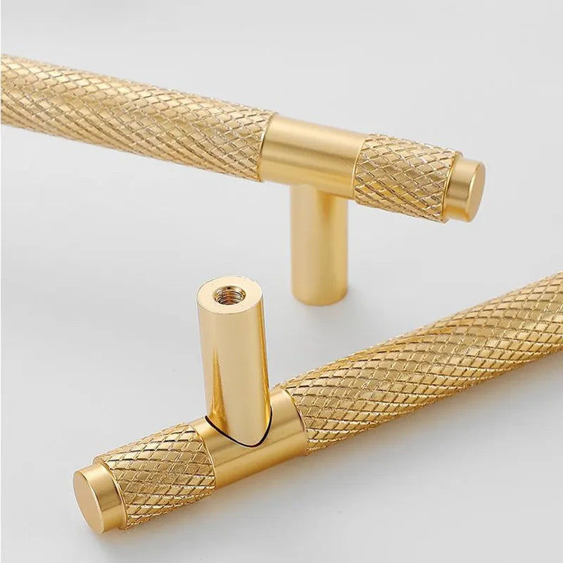 Nordic Light Luxury Gold Grey Black Handles for Cabinets and Drawers Long Knurling T-Bar Handles for Furniture Door Knob